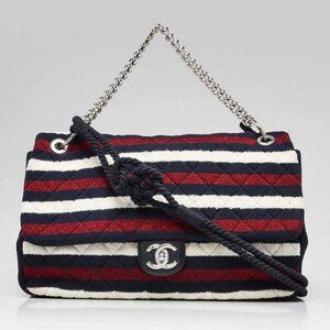 Chanel Red White and Blue Quilted Jersey Rope Single Flap Bag